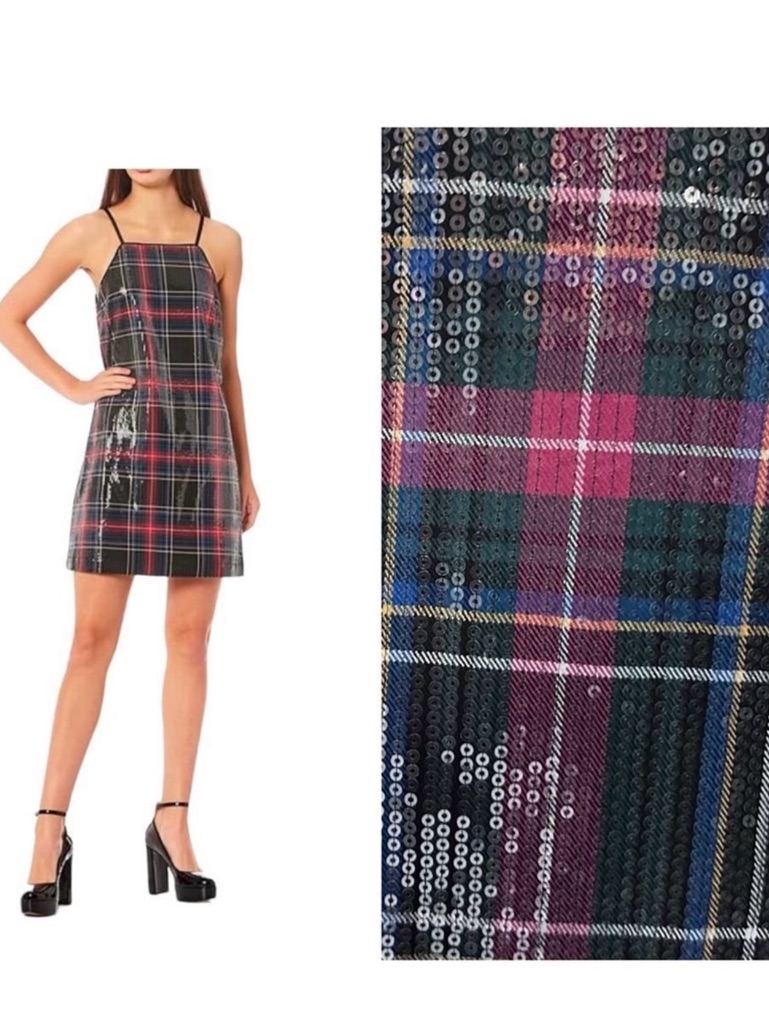 Full Sequin Knee Length Copper Key Cocktail Party Night Out Plaid Shift Dress